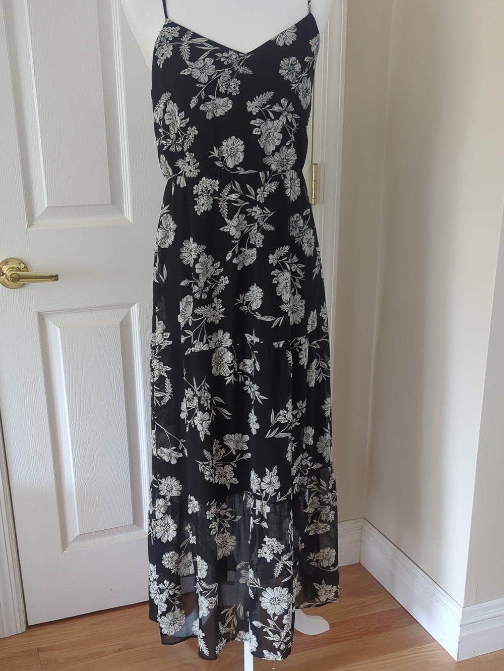 J. Crew Black Maxi Dress with White Floral Print
